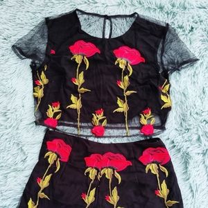 L'atiste by Amy - Black Red Floral 2 Piece Set - Size : S